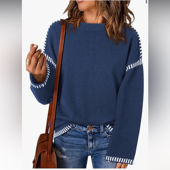 Chic Blue and White Women's Sweater - Picture 1 of 12